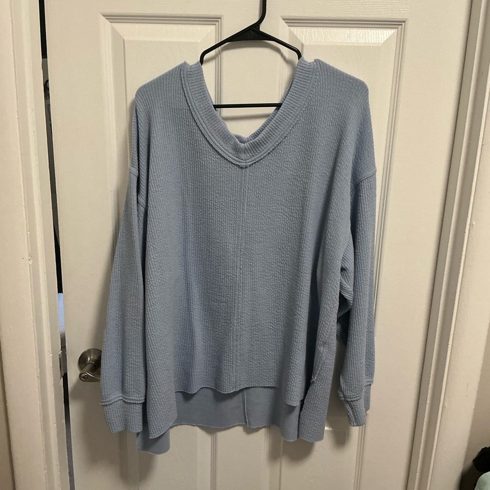 Aerie Blue V-Neck Sweater Relaxed Fit